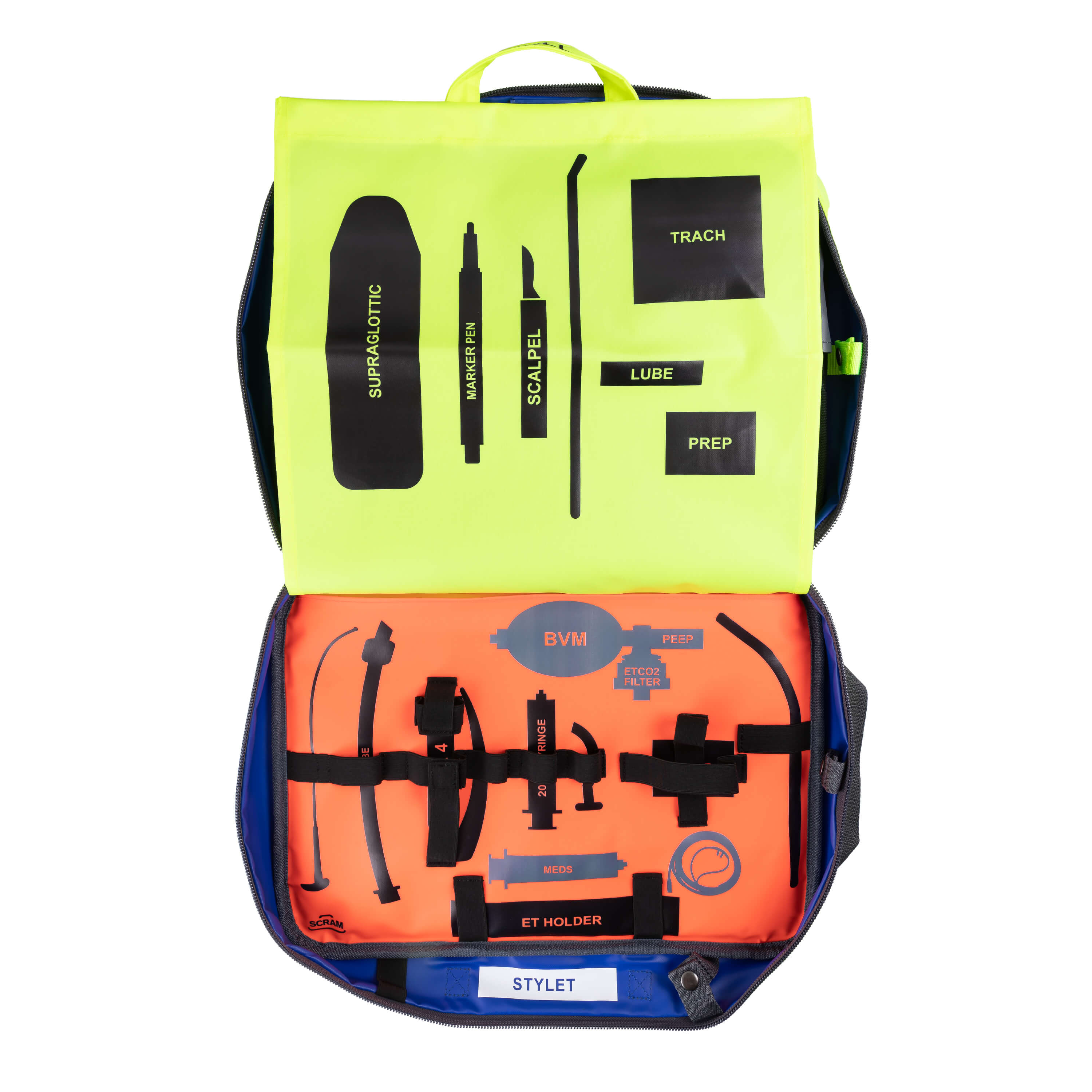 Unstocked layout with the difficult-airway panel unfolded