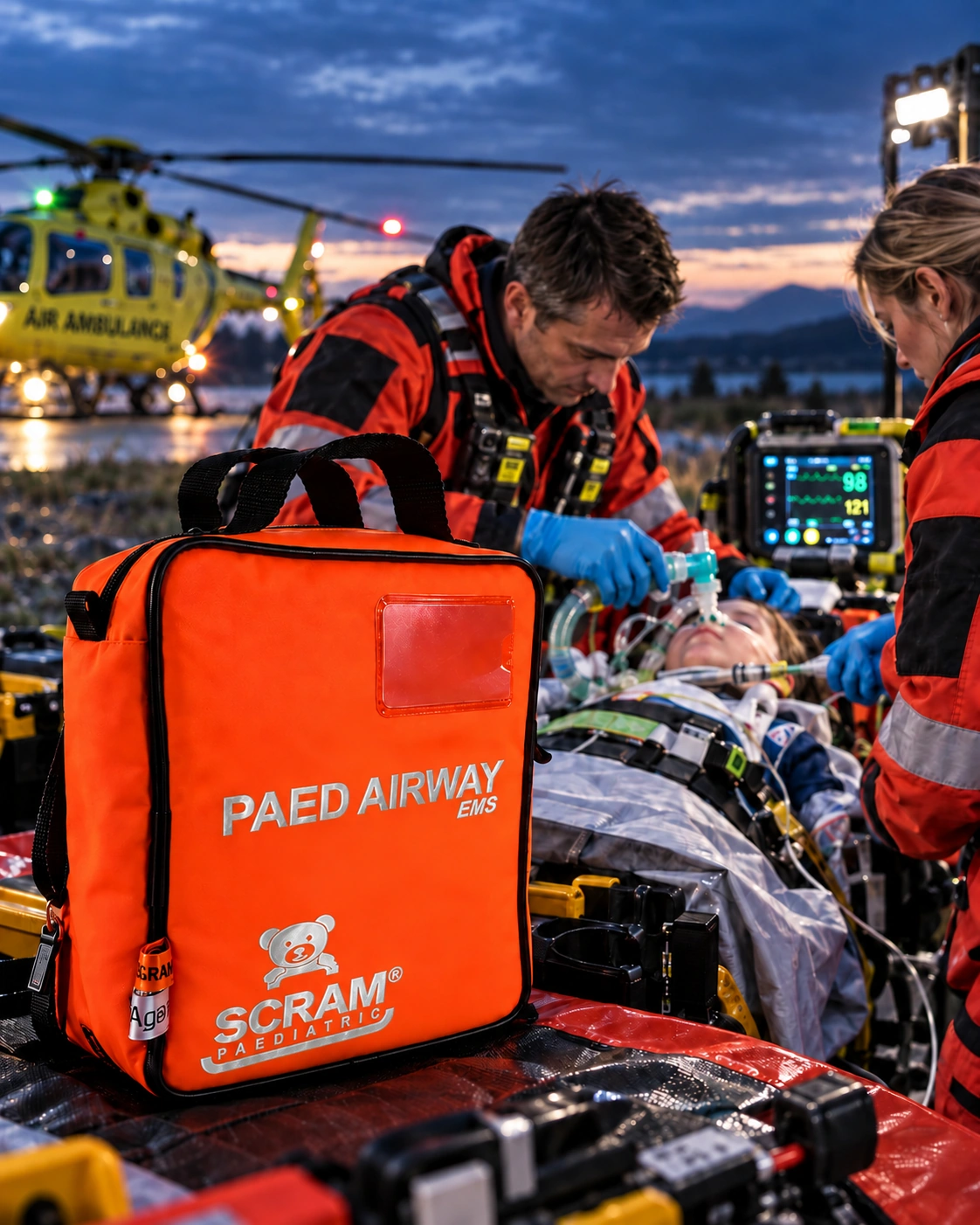 PaedEMS SCRAM™ airway bag in a prehospital setting at dusk